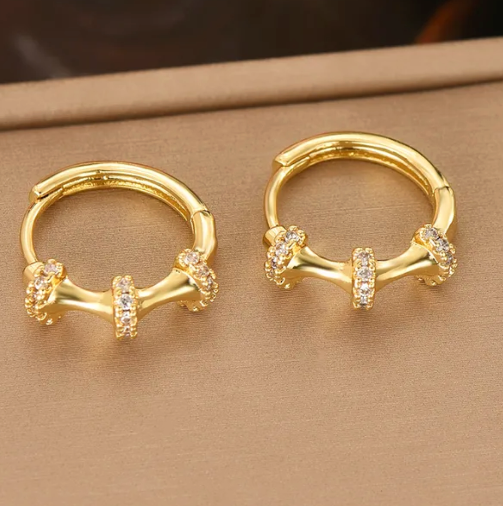 Gold Crystal Bamboo Jewelry Set - - 18k Gold Plated Waterproof Jewellery - Collection 9