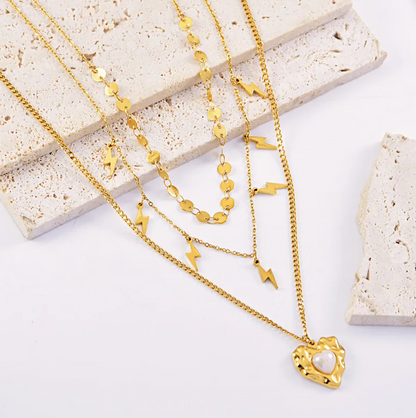 Three Layered Lightning Bolt Heart Necklace - Necklace - 18k Gold Plated Waterproof Jewellery - Collection 9