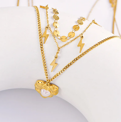Three Layered Lightning Bolt Heart Necklace - Necklace - 18k Gold Plated Waterproof Jewellery - Collection 9