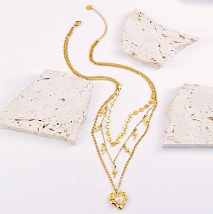 Three Layered Lightning Bolt Heart Necklace - Necklace - 18k Gold Plated Waterproof Jewellery - Collection 9
