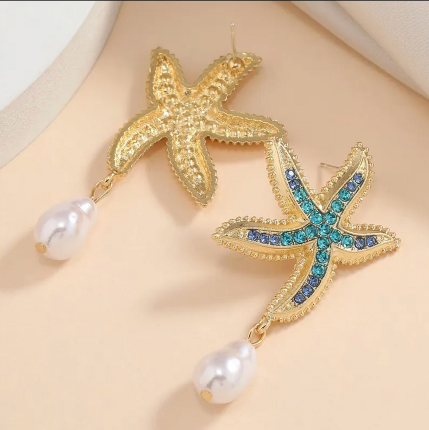 Crystal Starfish Pearl Drop Earrings - Earrings - 18k Gold Plated Waterproof Jewellery - Collection 9