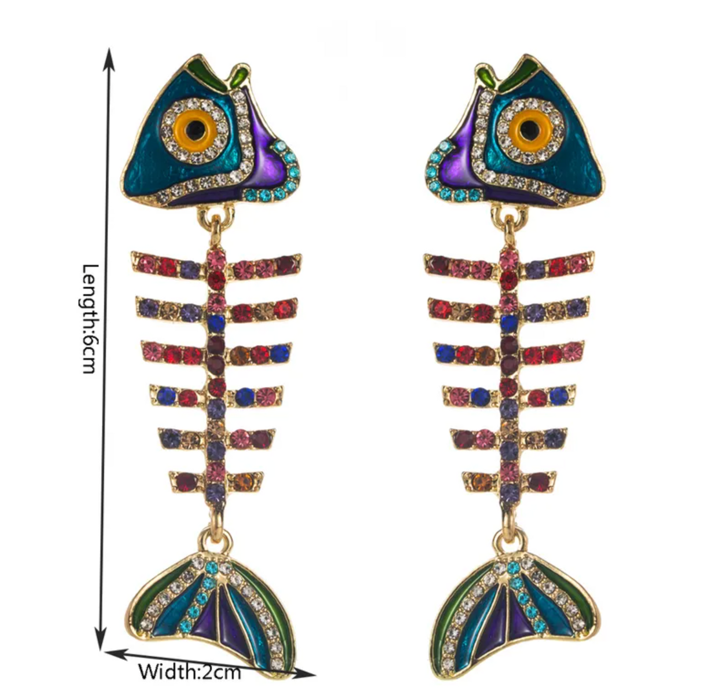 Crystal Fish Bone Drop Earrings