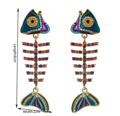 Crystal Fish Bone Drop Earrings