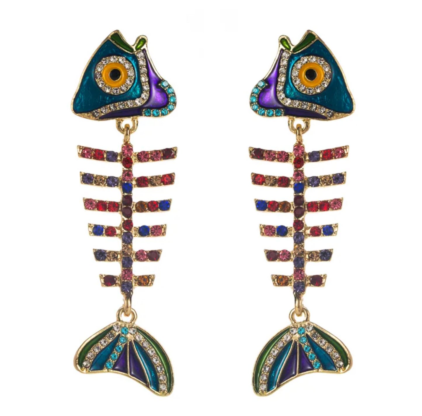 Crystal Fish Bone Drop Earrings