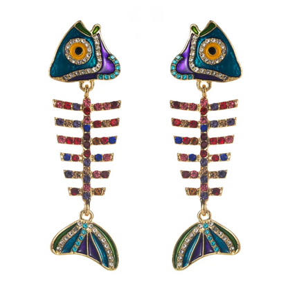 Crystal Fish Bone Drop Earrings