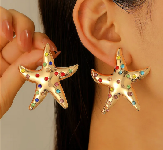 Crystal Starfish Stud Earrings - Earrings - 18k Gold Plated Waterproof Jewellery - Collection 9