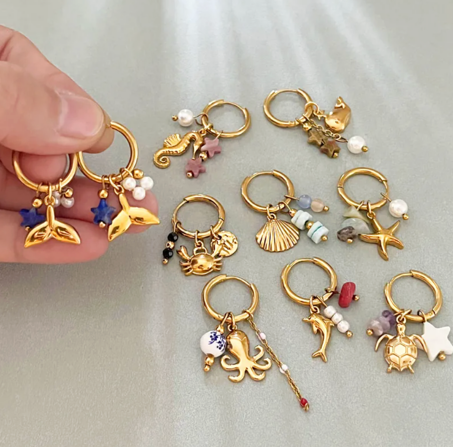 Ocean Creature Charm Hoop Earrings