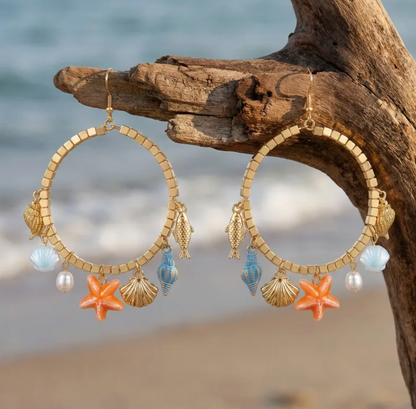 Ocean Charm Beaded Hoop Earrings