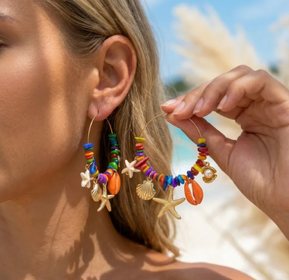 Ocean Charm Beaded Hoop Earrings