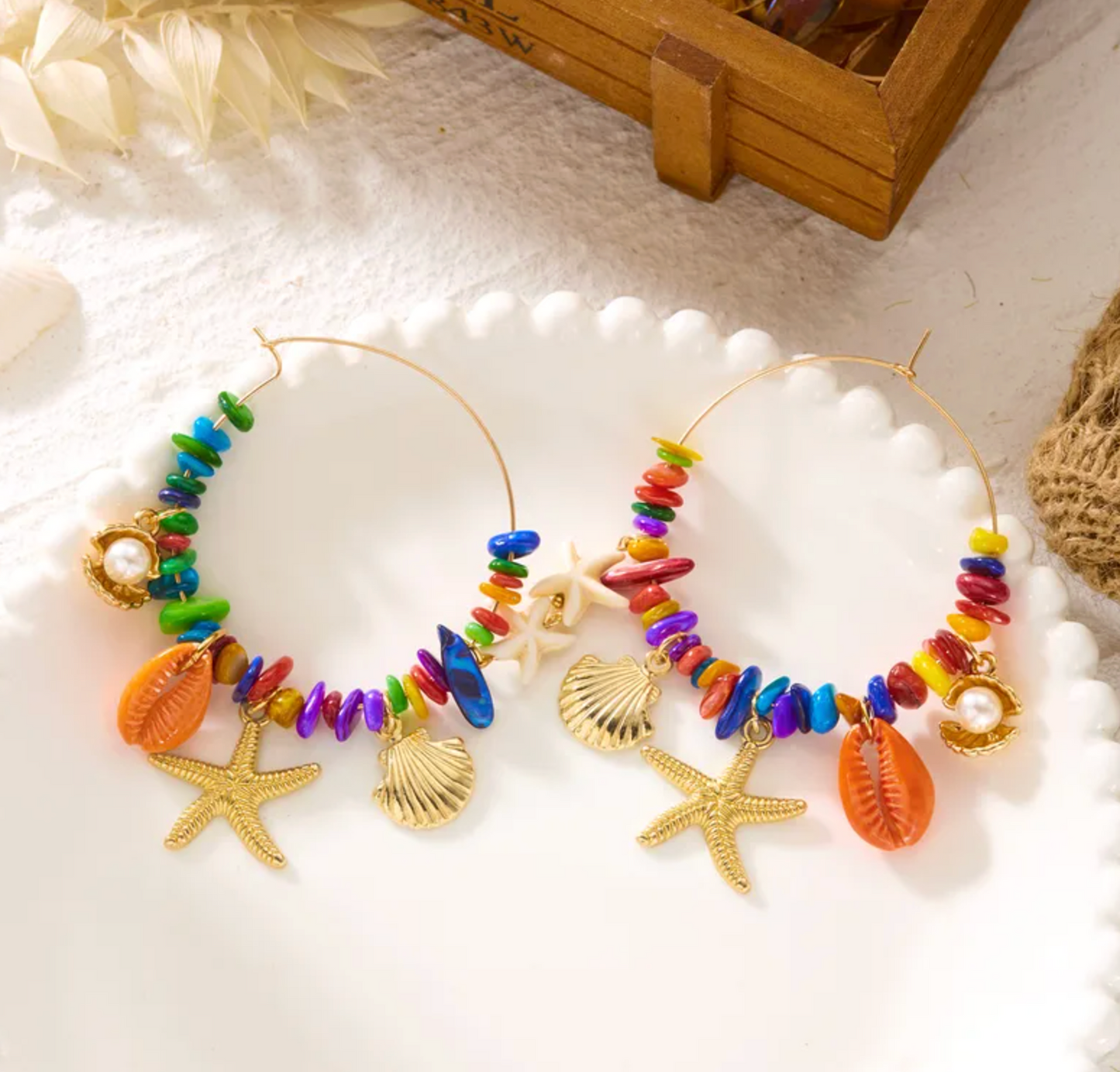 Ocean Charm Beaded Hoop Earrings