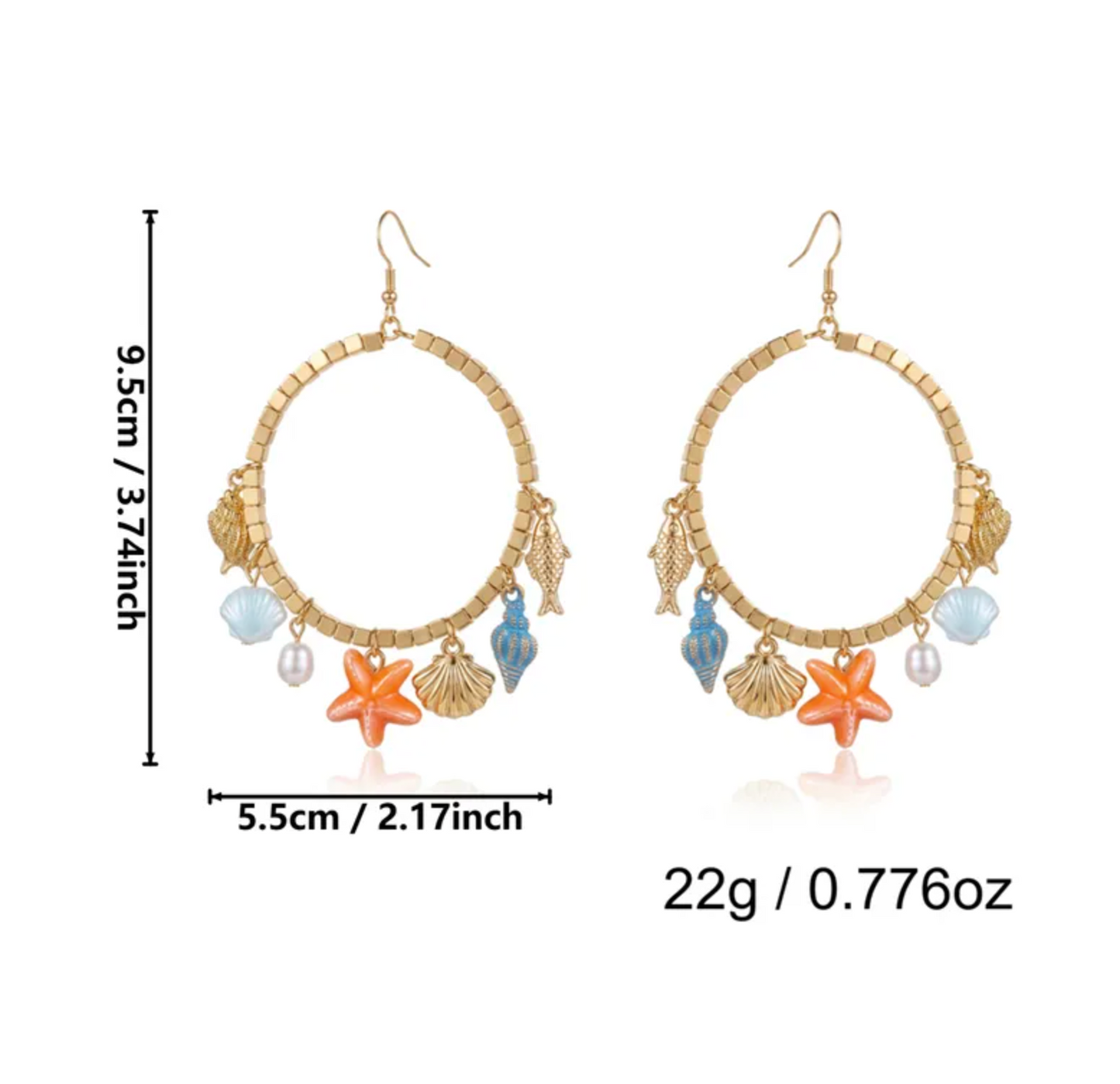 Ocean Charm Beaded Hoop Earrings