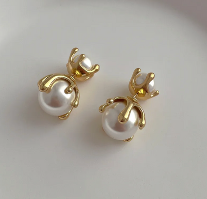 Silver Reindeer Freshwater Pearl Stud Earrings - - 18k Gold Plated Waterproof Jewellery - Collection 9