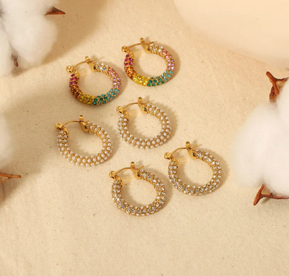 Gold Crystal Encrusted Hoop Earrings - - 18k Gold Plated Waterproof Jewellery - Collection 9