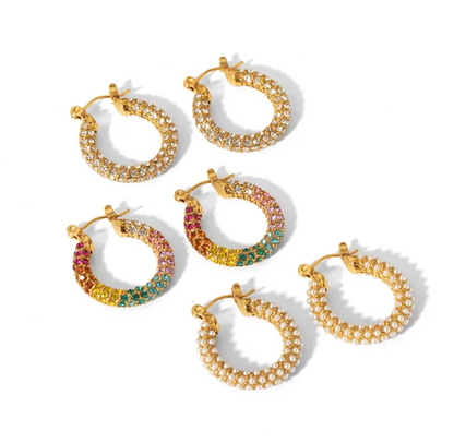 Gold Crystal Encrusted Hoop Earrings - - 18k Gold Plated Waterproof Jewellery - Collection 9