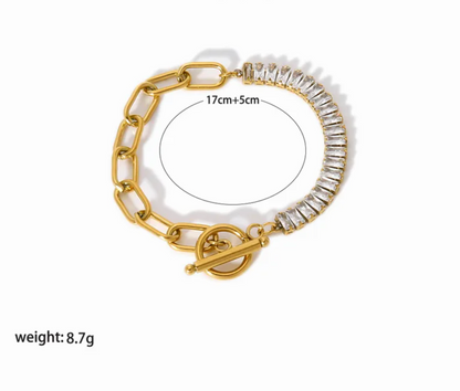 Gold Crystal Tennis Toggle Bracelet - Jewelry - 18k Gold Plated Waterproof Jewellery - Collection 9