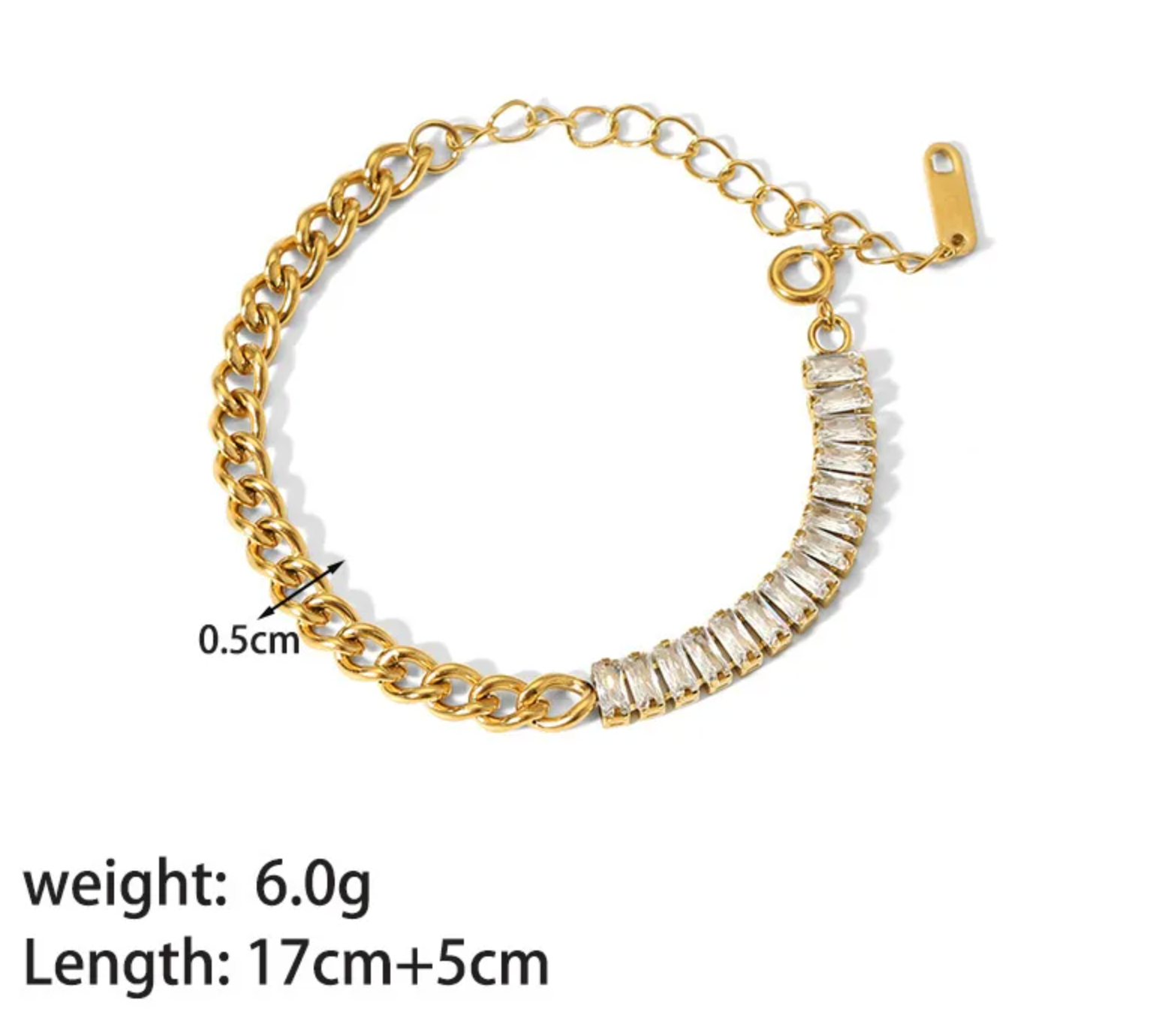 Gold Crystal Curb Chain Bracelet - Jewelry - 18k Gold Plated Waterproof Jewellery - Collection 9