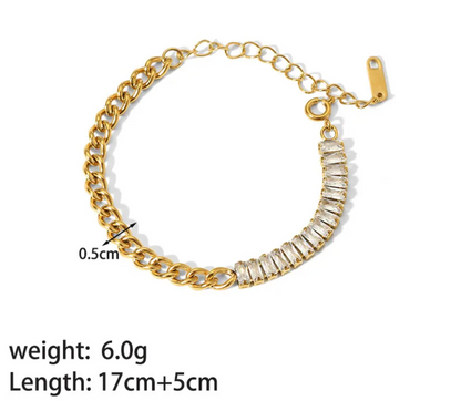 Gold Crystal Curb Chain Bracelet - Jewelry - 18k Gold Plated Waterproof Jewellery - Collection 9