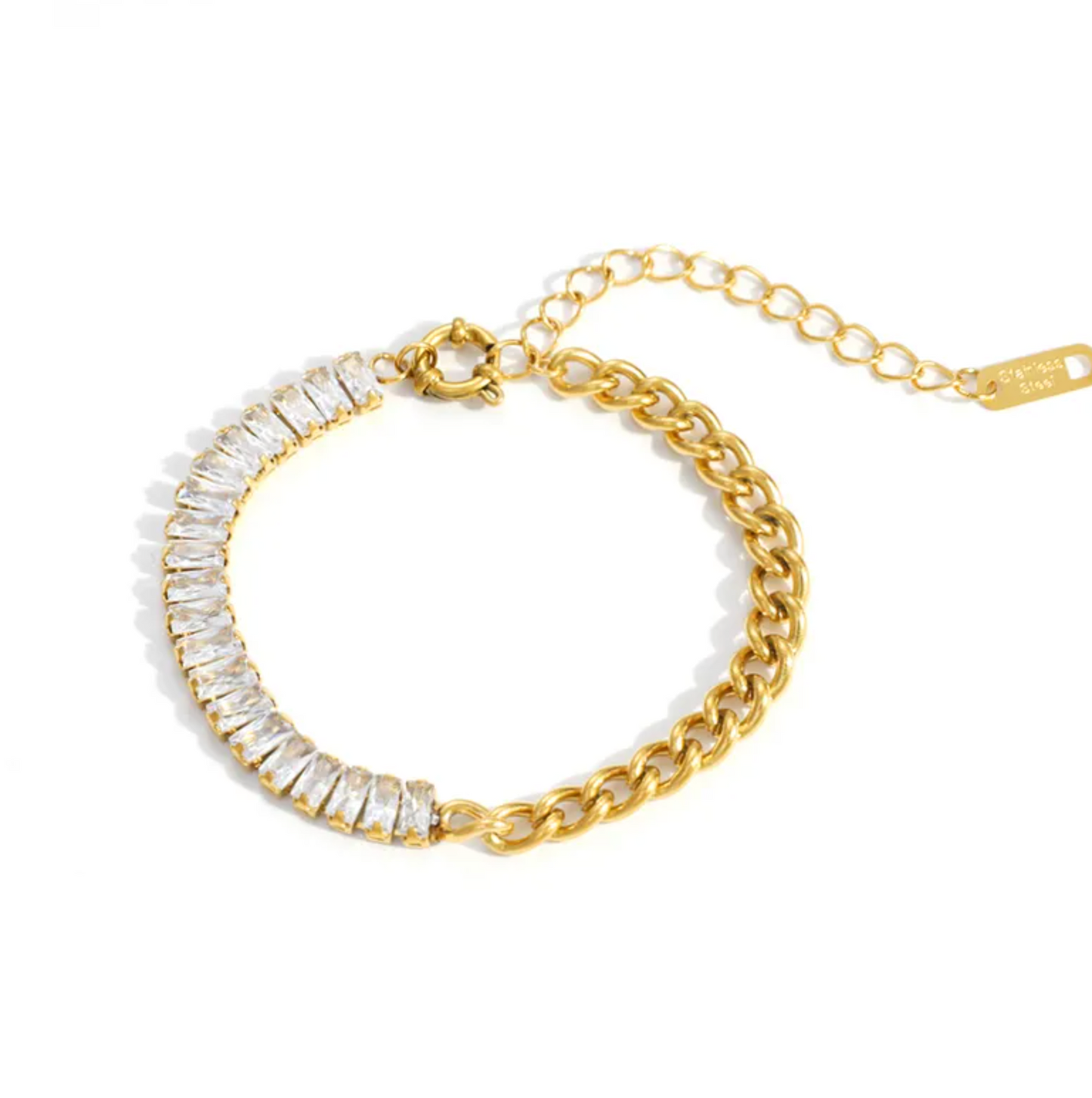 Gold Crystal Curb Chain Bracelet - Jewelry - 18k Gold Plated Waterproof Jewellery - Collection 9