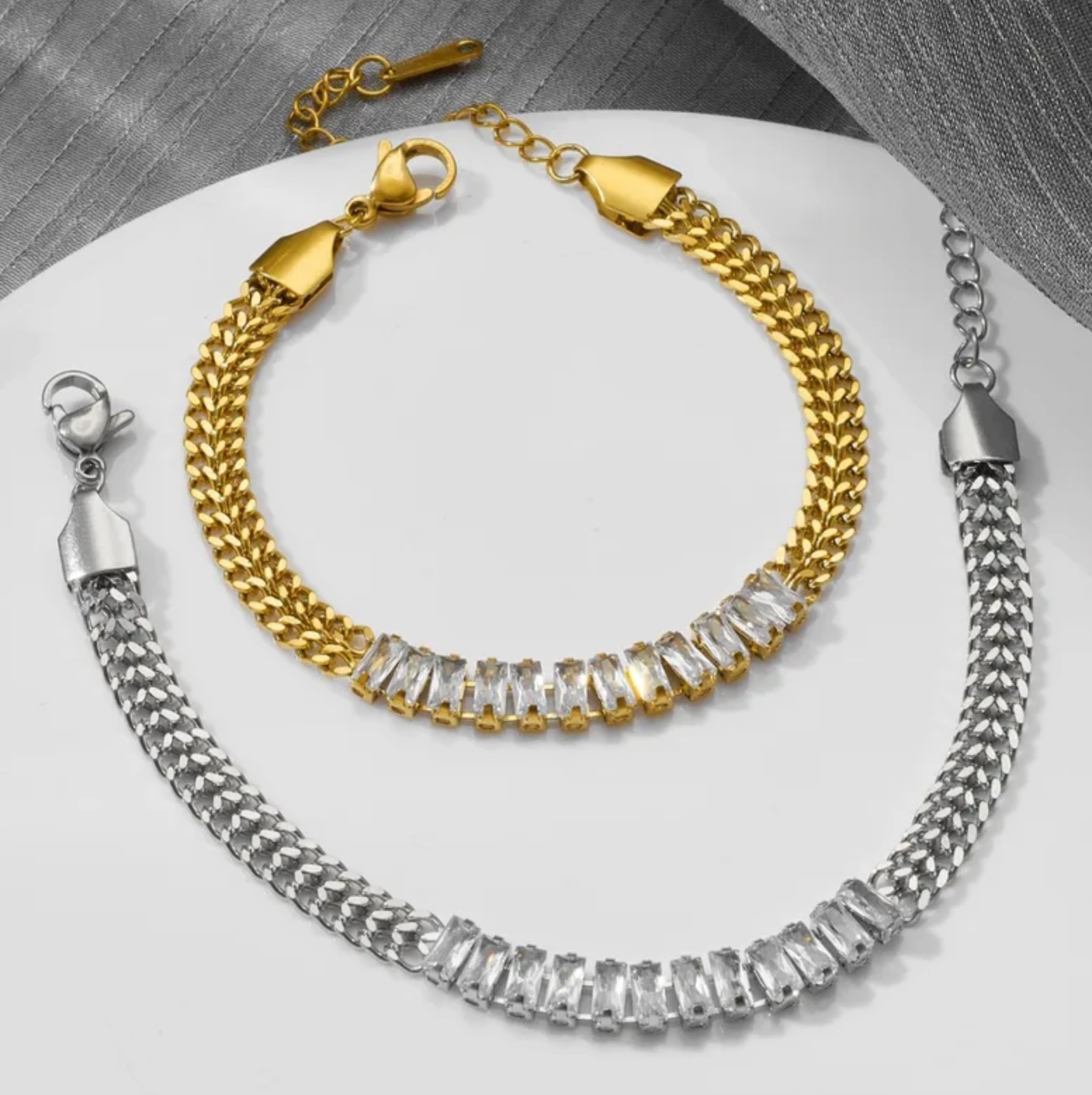Gold Crystal Baguette Chain Bracelet - Jewelry - 18k Gold Plated Waterproof Jewellery - Collection 9