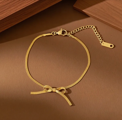 Gold Bow Snake Chain Bracelet - Jewelry - 18k Gold Plated Waterproof Jewellery - Collection 9