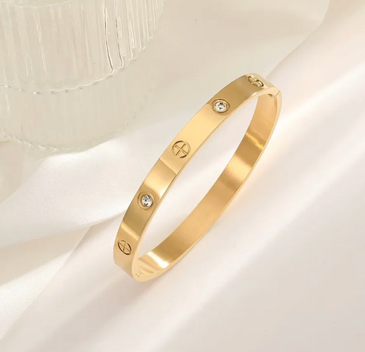 Gold Screw Detail Hinged Bangle Bracelet - Jewelry - 18k Gold Plated Waterproof Jewellery - Collection 9