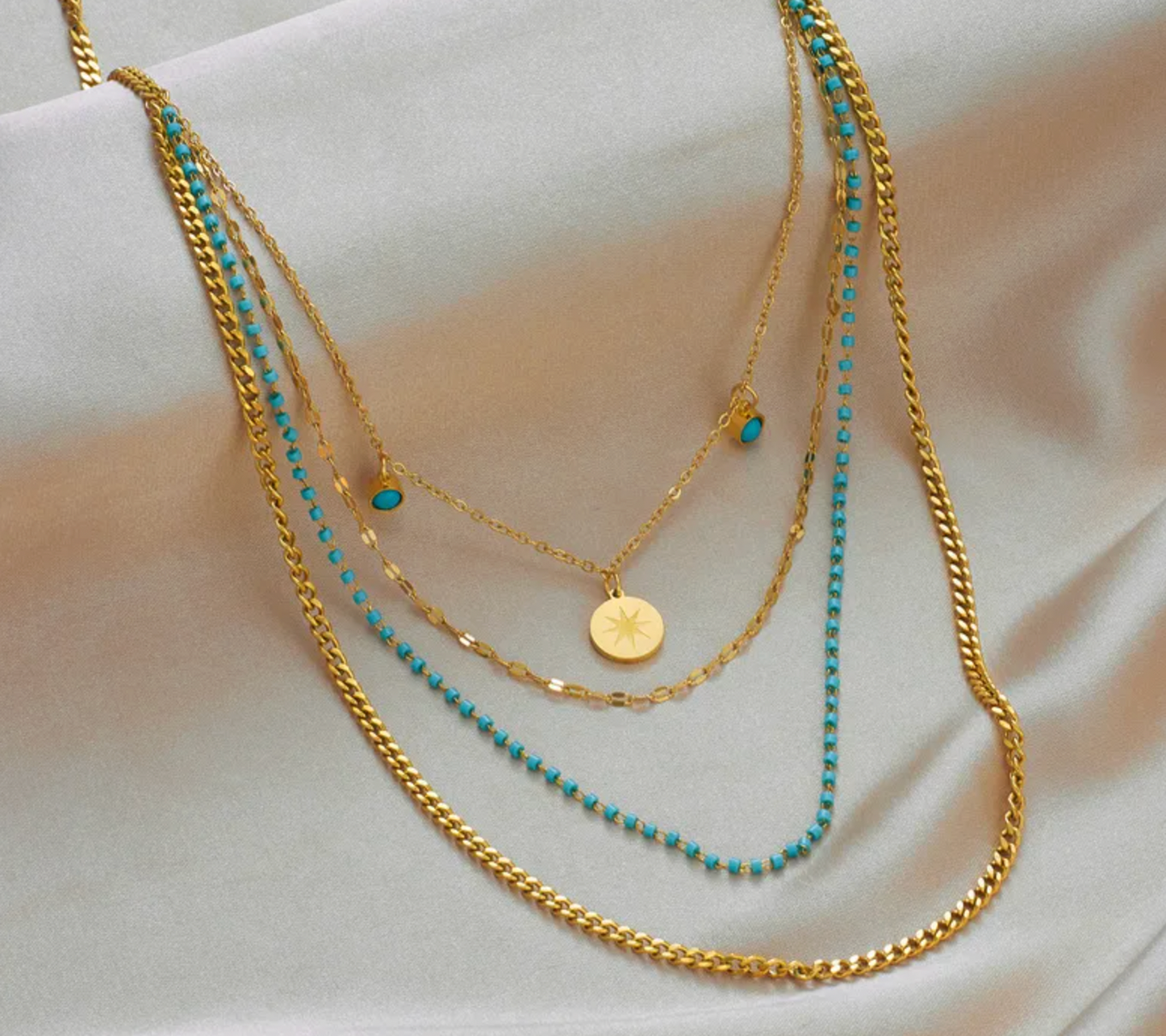 Turquoise Layered Coin Necklace