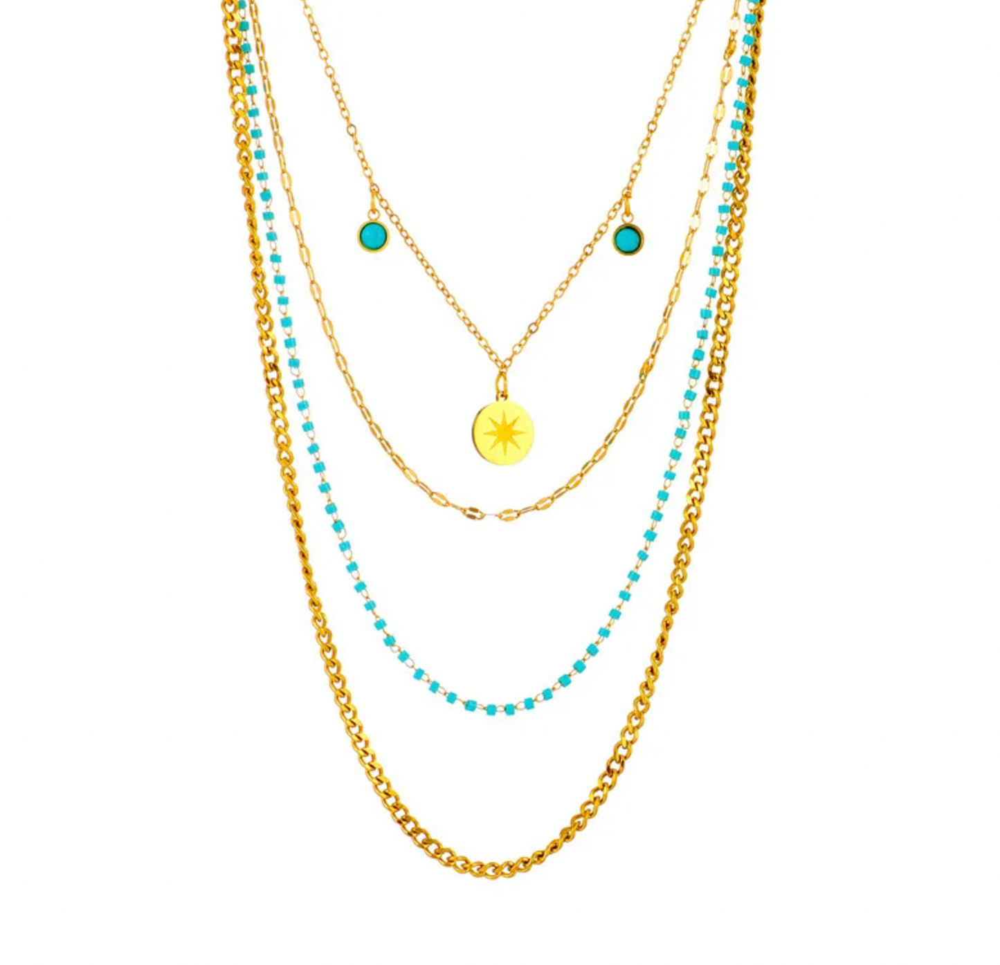Turquoise Layered Coin Necklace