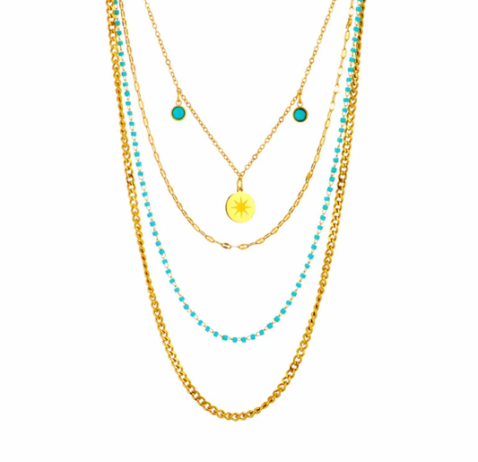 Turquoise Layered Coin Necklace