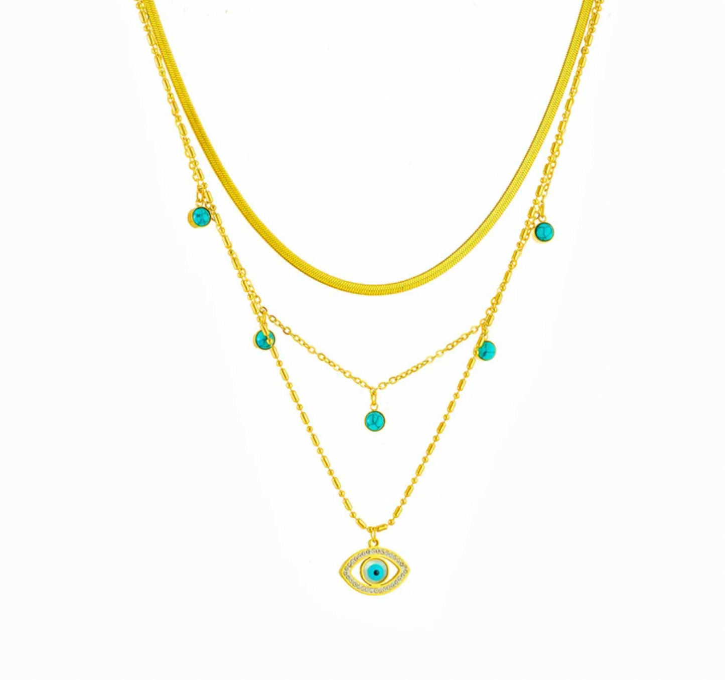 Turquoise Evil Eye Beads Layered Necklace