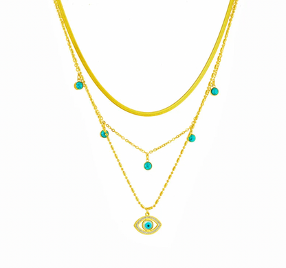 Turquoise Evil Eye Beads Layered Necklace