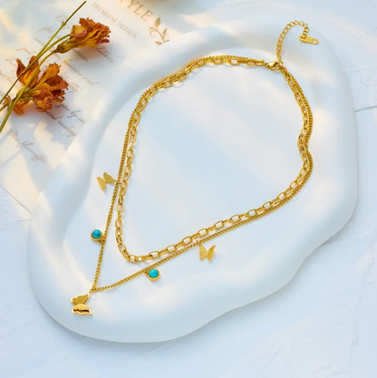 Turquoise Butterfly Layered Necklace