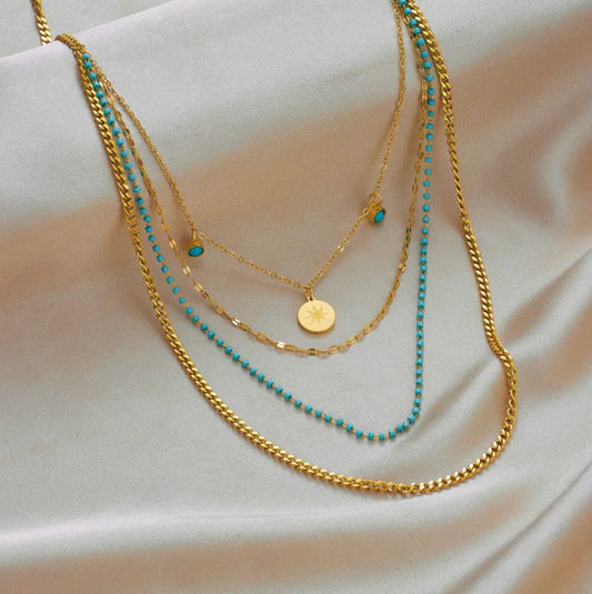 Turquoise Beaded Star Coin Layered Necklace
