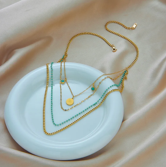 Turquoise Beaded Star Coin Layered Necklace
