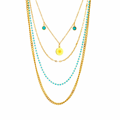 Turquoise Beaded Star Coin Layered Necklace