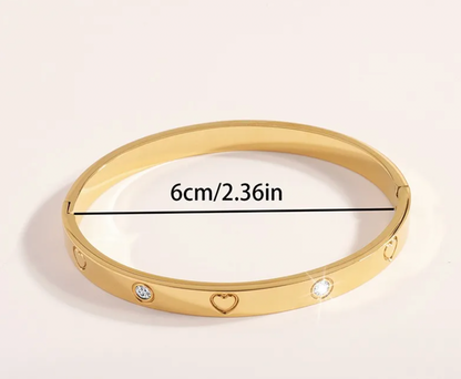 Gold Heart Rhinestone Bangle