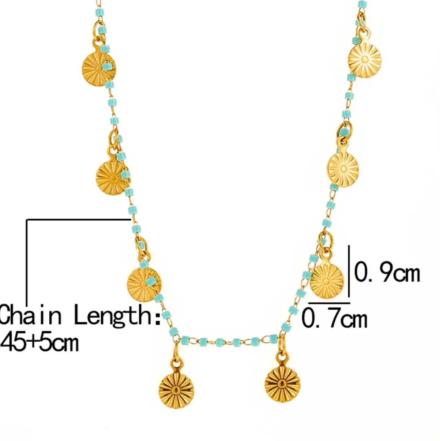 Turquoise Beaded Shell Charm Necklace