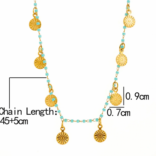 Turquoise Beaded Shell Charm Necklace
