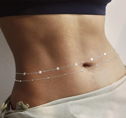 Gold Double Layer Satellite Bead & Flat Disc Chain Waist Chain