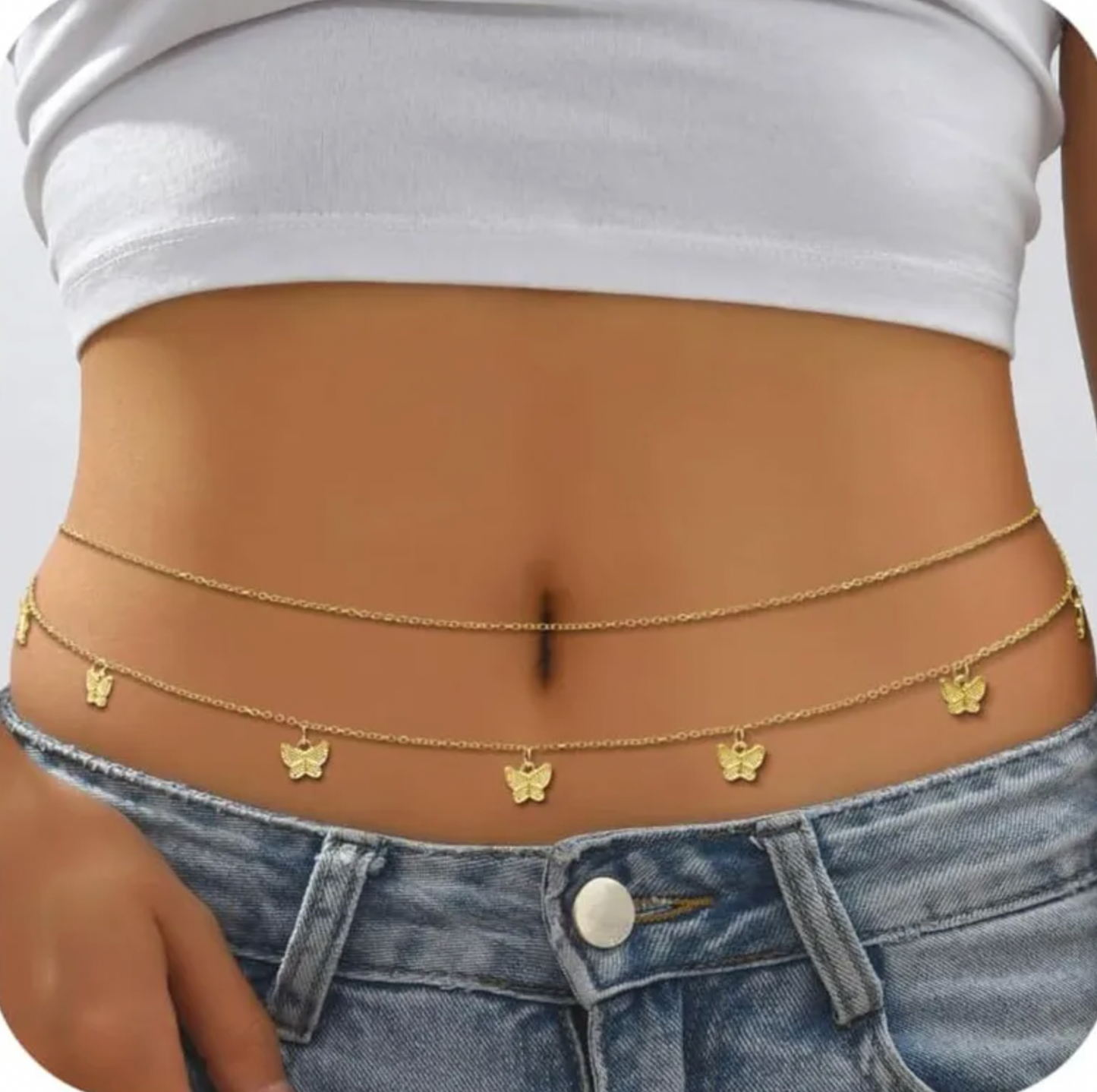 Gold Butterfly Charm Layered Waist Chain