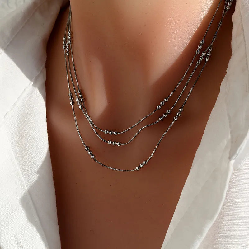 Gold Beaded Triple Layer Necklace - Necklace - 18k Gold Plated Waterproof Jewellery - Collection 9