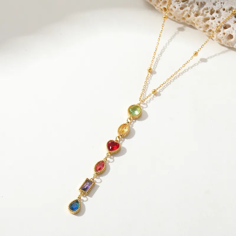 Gold Multi-Gem Heart Layered Necklace - Jewelry - 18k Gold Plated Waterproof Jewellery - Collection 9