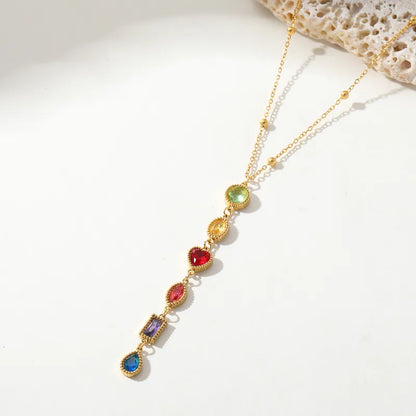 Gold Multi-Gem Heart Layered Necklace - Jewelry - 18k Gold Plated Waterproof Jewellery - Collection 9
