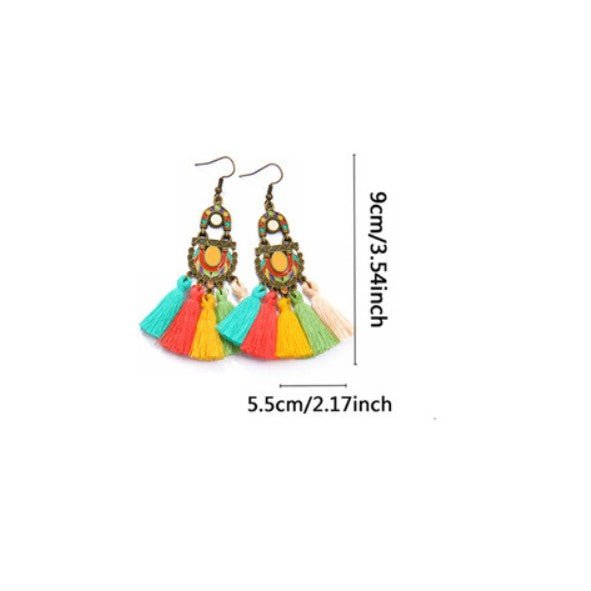 Antique Bronze Moroccan Arch & Multicolour Tassel Drop Earrings - Drop Earrings - 18k Gold Plated Waterproof Jewellery - Collection 9