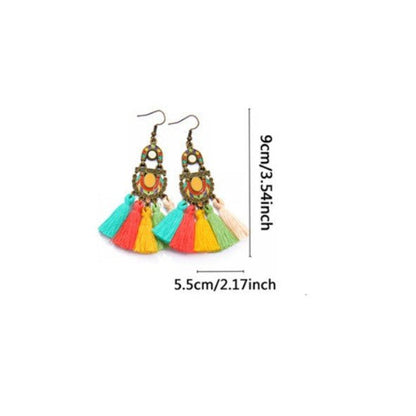 Antique Bronze Moroccan Arch & Multicolour Tassel Drop Earrings - Drop Earrings - 18k Gold Plated Waterproof Jewellery - Collection 9