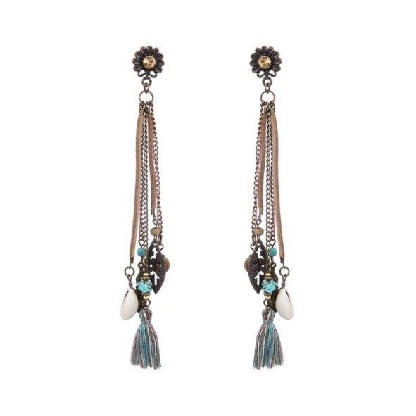 Antique Bronze Triangle Stud & Multi-Chain Tassel Drop Earrings - Drop Earrings - 18k Gold Plated Waterproof Jewellery - Collection 9