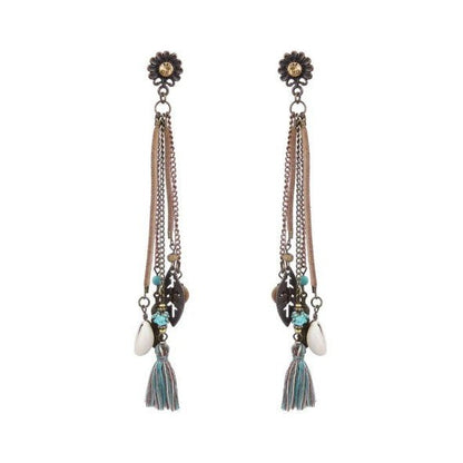 Antique Bronze Triangle Stud & Multi-Chain Tassel Drop Earrings - Drop Earrings - 18k Gold Plated Waterproof Jewellery - Collection 9