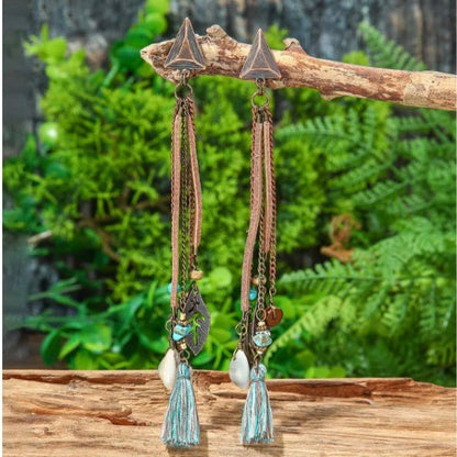 Antique Bronze Triangle Stud & Multi-Chain Tassel Drop Earrings - Drop Earrings - 18k Gold Plated Waterproof Jewellery - Collection 9