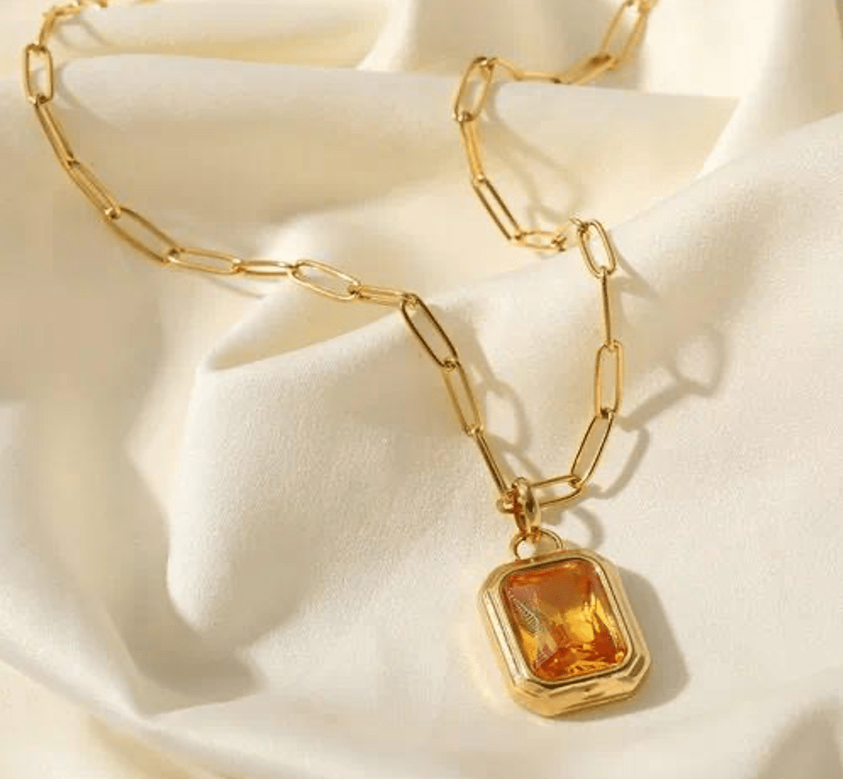 Aqua Gemstone Chain Necklace - Jewelry - 18k Gold Plated Waterproof Jewellery - Collection 9