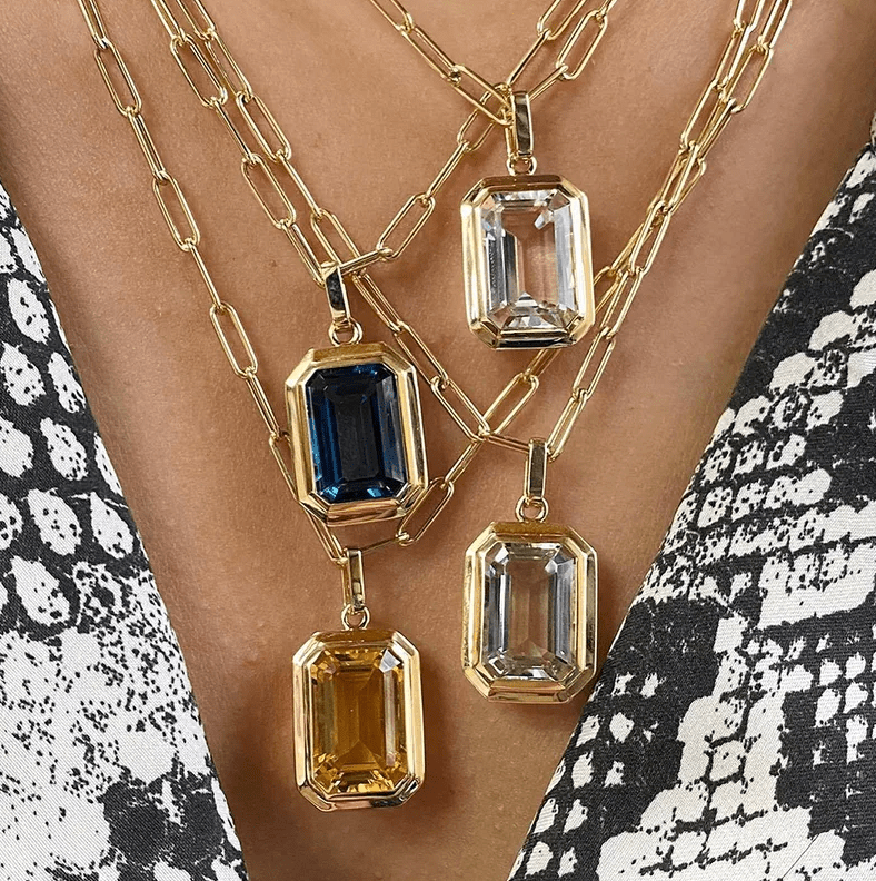 Aqua Gemstone Chain Necklace - Jewelry - 18k Gold Plated Waterproof Jewellery - Collection 9