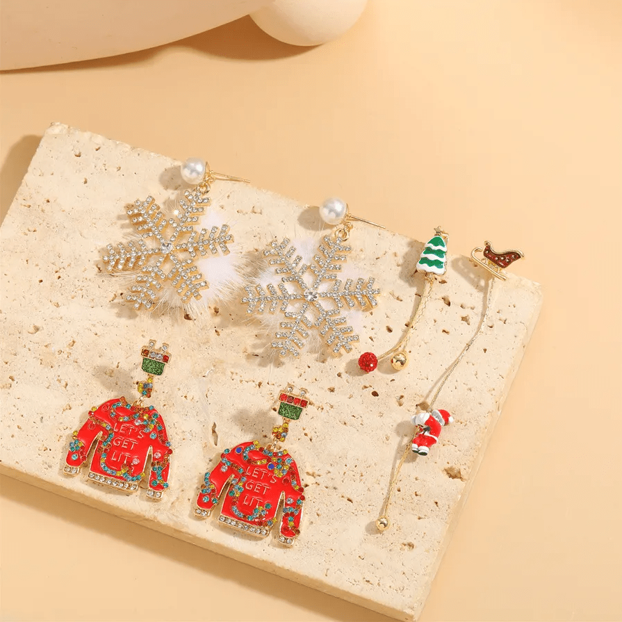 Asymmetric Santa & Sleigh Drop Earrings - Earrings - 18k Gold Plated Waterproof Jewellery - Collection 9